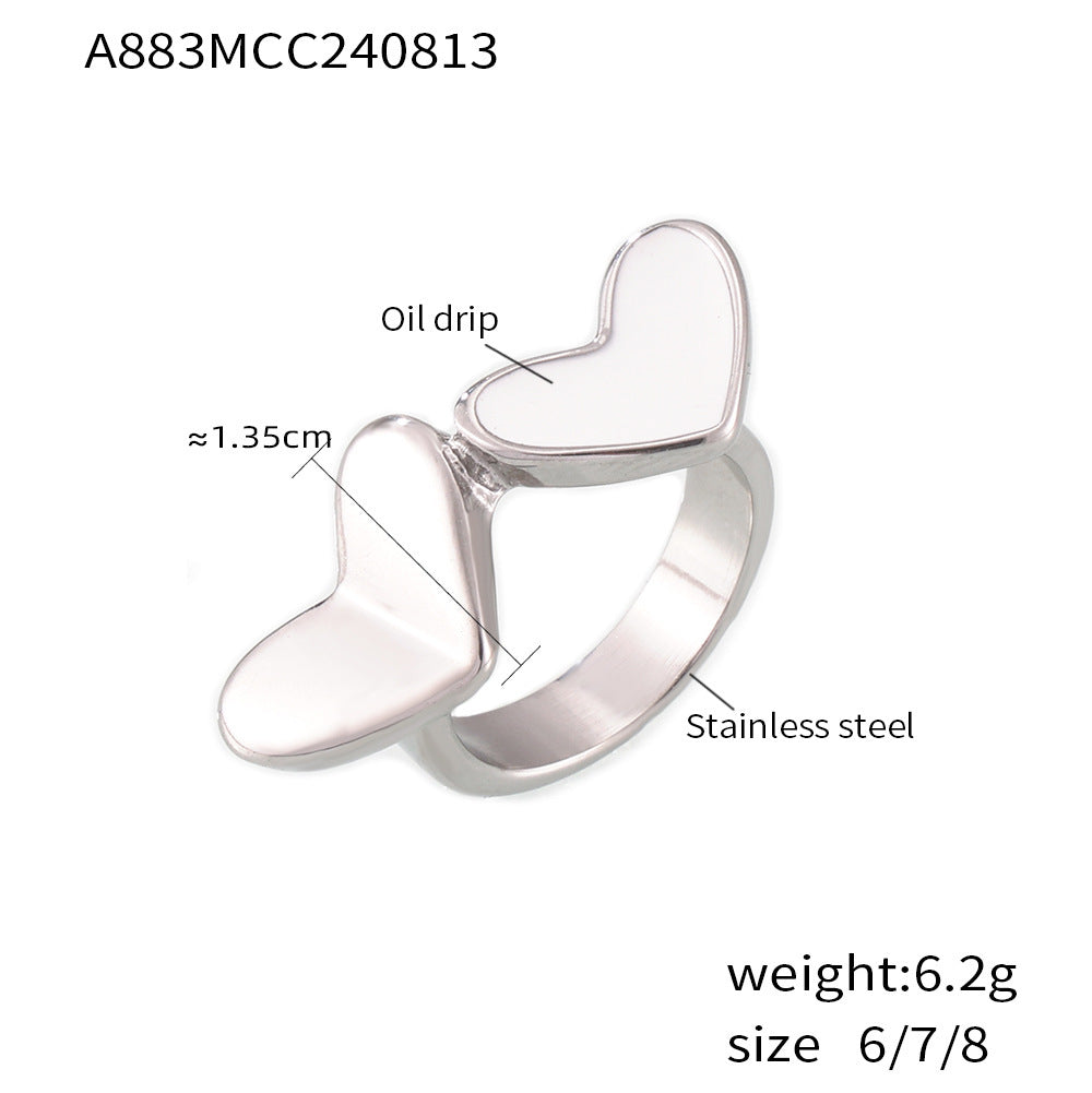 Marka heart-to-heart print color glaze index finger ring niche stainless steel plated 18K real gold ring spot