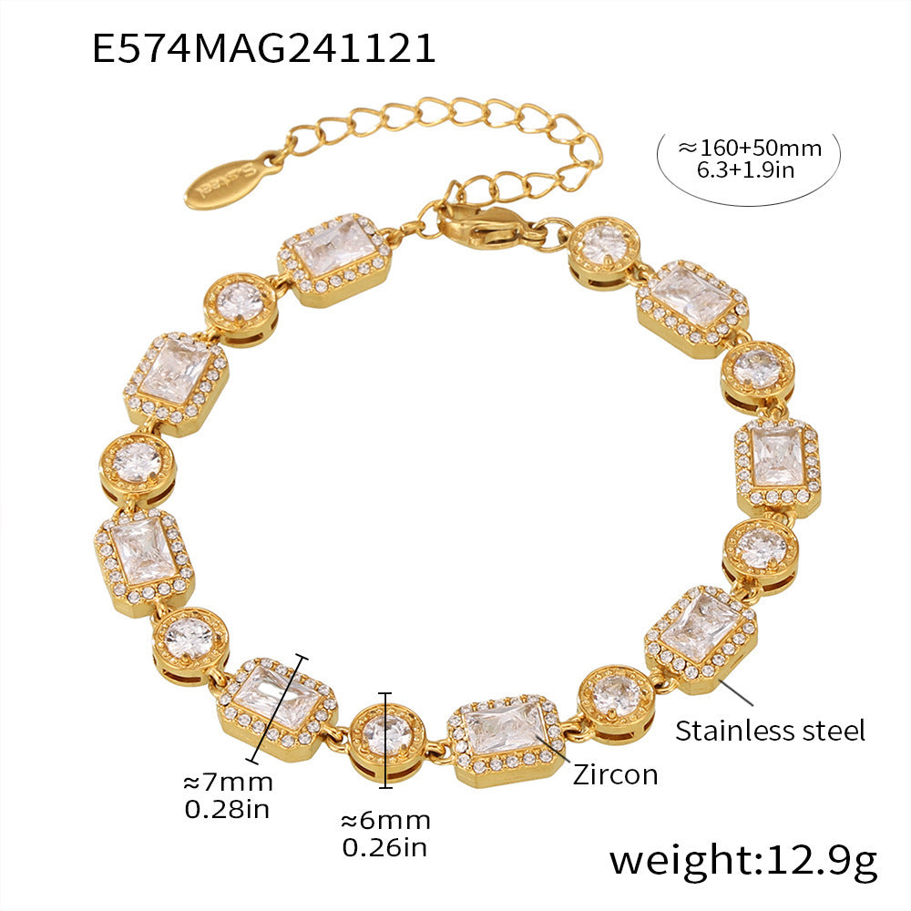 Stainless steel square zircon claw plated diamond inlaid handmade chain jewelry bracelet PVD plated 18K real gold pp