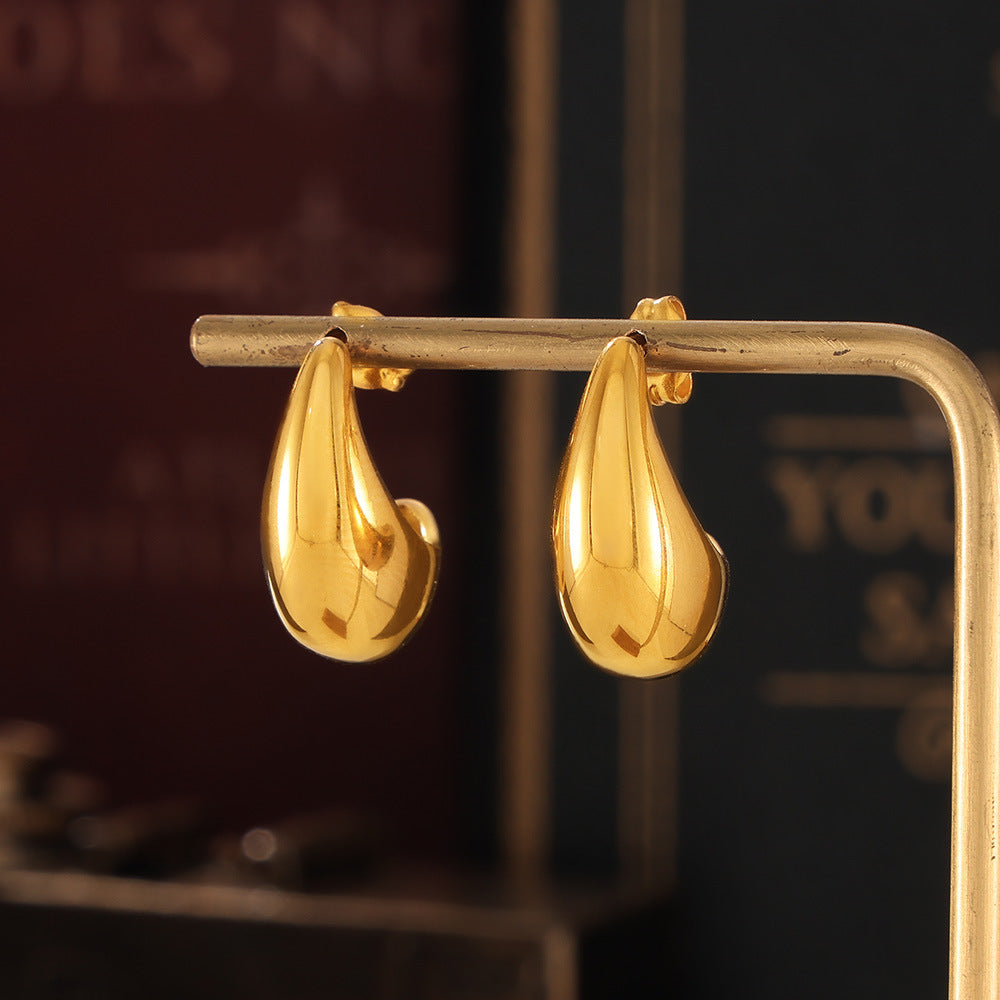 Minimalist style, personalized simplicity and versatility, geometric casual style jewelry, crescent shape, titanium steel gold-plated C-shaped hollow earrings 99