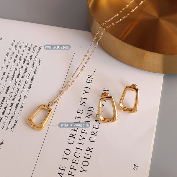 Marka Jewelry Geometric Square Necklace Clavicle Chain Titanium Steel 18k Gold Earrings Stud Earrings Jewelry Set