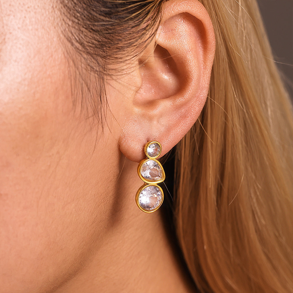 New simple geometric water drop inlaid zircon stud earrings stainless steel 18K gold anti-allergic earrings
