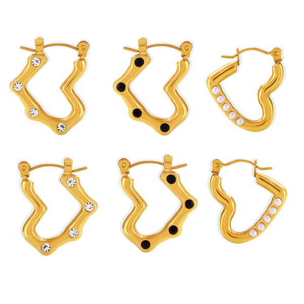 Niche heart-shaped imitation pearl earrings stainless steel 18k gold-plated light luxury stud earrings simple earrings spot women