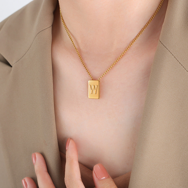 New personalized 26-letter chain square titanium steel gold-plated pendant jewelry women's spot wholesale