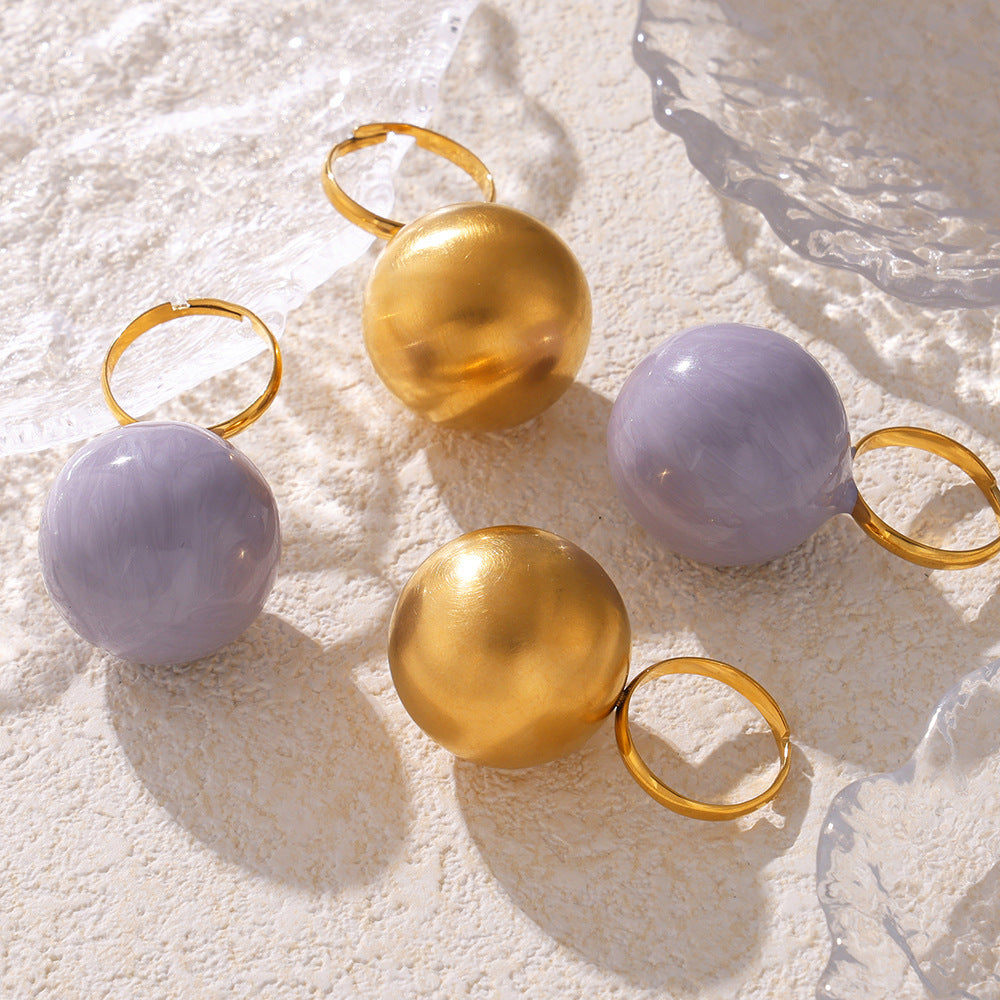 Weight color glaze large ball ring fashionable atmosphere titanium steel plated 18k gold exaggerated opening ring 99