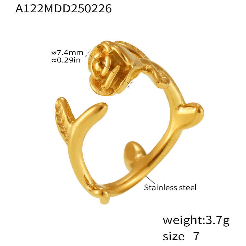 Rose open ring stainless steel PVD electroplated 18K real gold jewelry thrives and gives girlfriend gifts 99