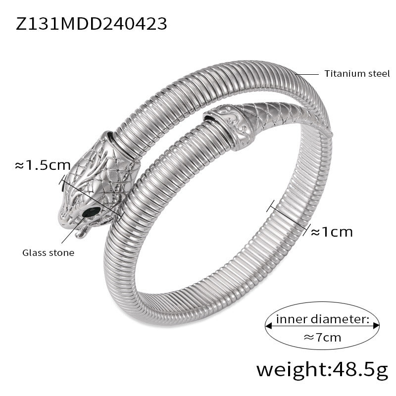 Hot-selling niche personalized opening bracelet inlaid with zircon design sense goose throat shape titanium steel jewelry set pp