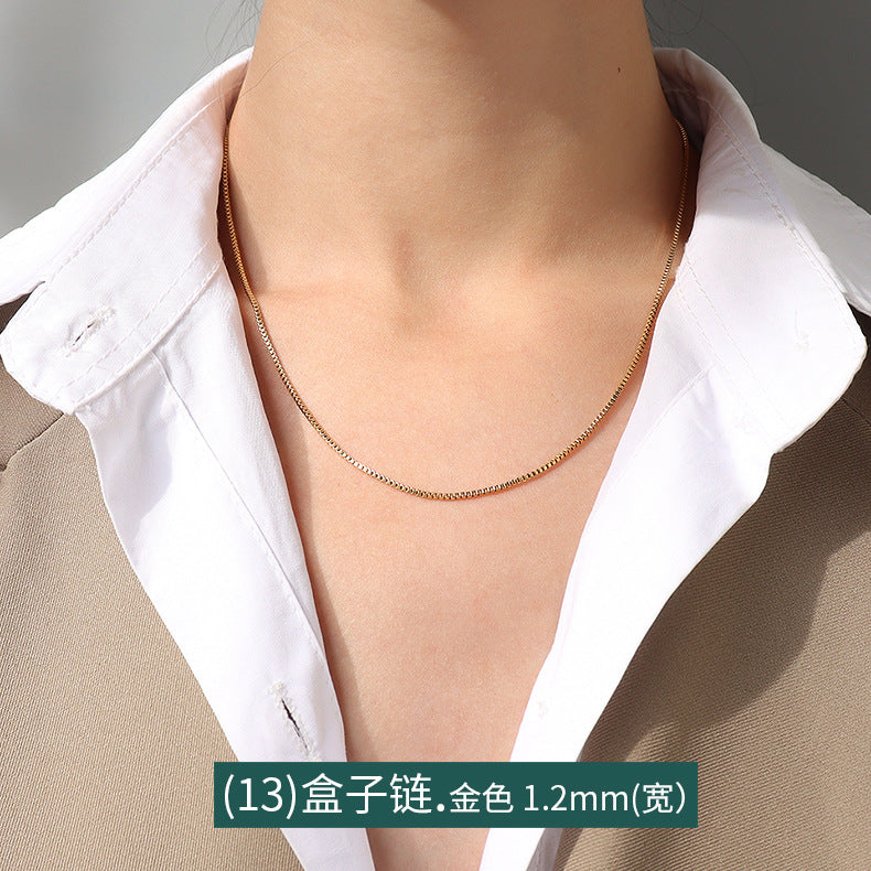 Cross chain Snake bone chain Twist chain Box chain Variety necklace Women's titanium steel plated 18K gold plain chain Clavicle chain jewelry 99