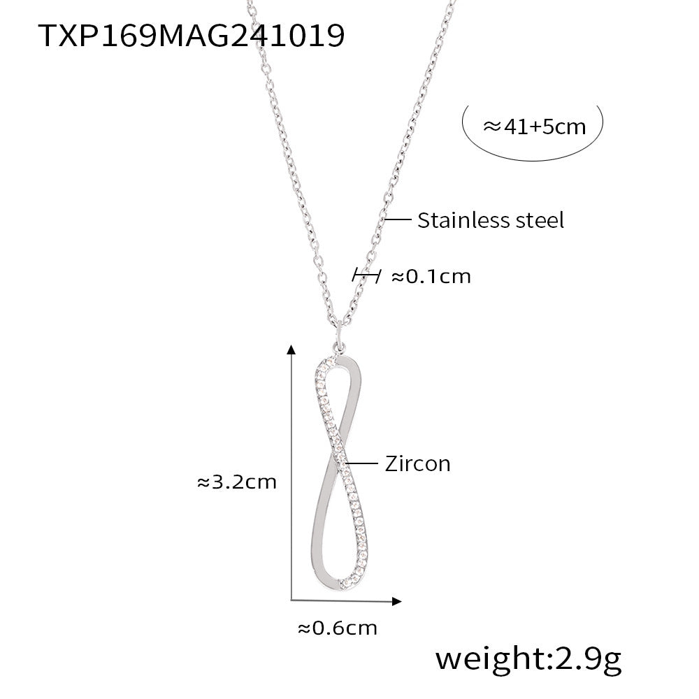8-character CNC inlaid zircon strip double-layer necklace niche bracelet stainless steel jewelry set 99