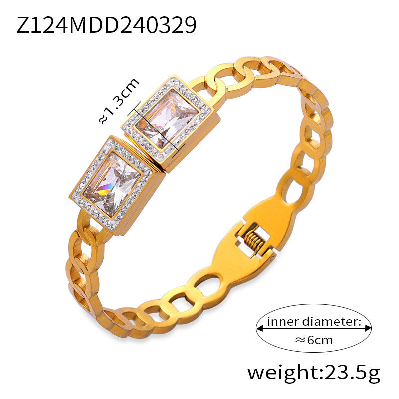 Simple personality niche geometric hollow jewelry texture design sense inlaid diamond design sense titanium steel gold-plated bracelet
