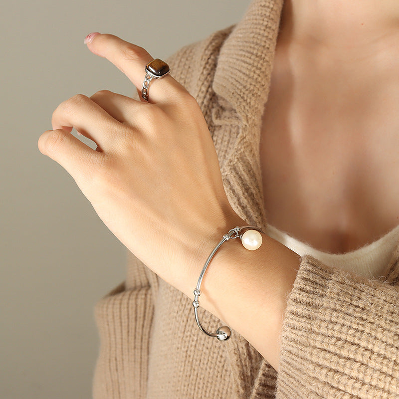 Personalized retro bracelet imitation pearl multi-steel ball splicing bracelet temperament versatile design sense fashion bracelet pp