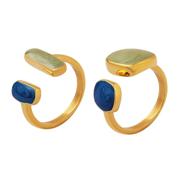 Neutral wind opening adjustable enamel handmade oil drop ring titanium steel gold-plated ring personalized jewelry