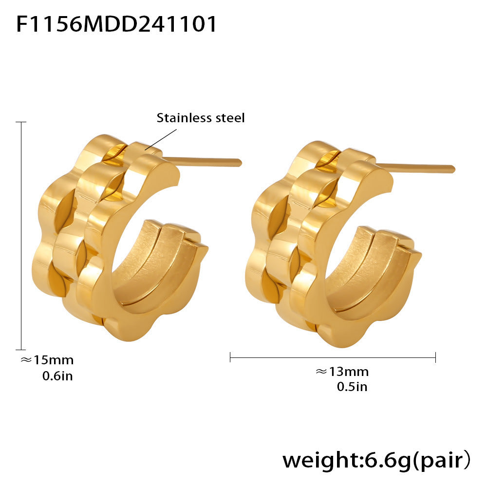Wind Fashion Strap Texture C-Type Stud Earrings Stainless Steel Plated 18k Gold Trendy Fashion Earrings Women