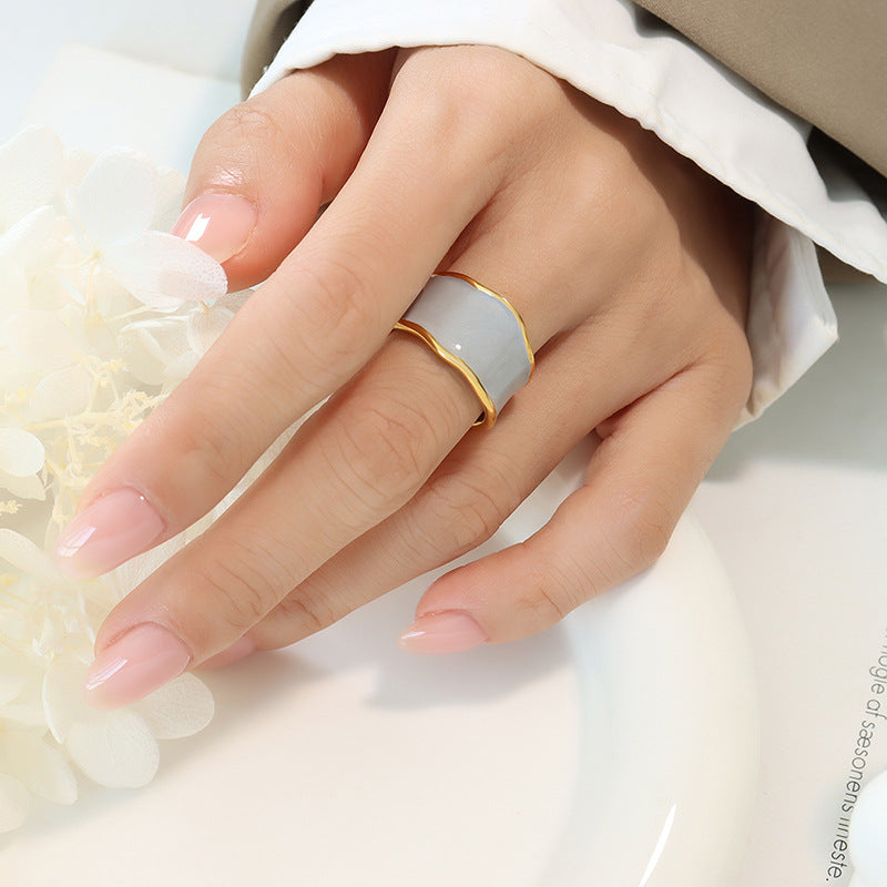 Hepburn style does not fade niche ring enamel drip oil ring fashion personality opening design ring wholesale