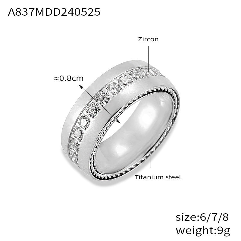 Niche personalized texture lace index finger ring inlaid with diamond design titanium steel gold-plated casual wind ring pp
