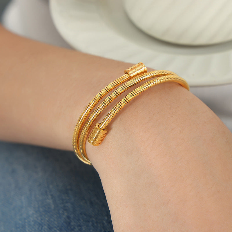 Personality niche simple snake bone chain multi-layer stacking fashion versatile titanium steel gold-plated bracelet jewelry women
