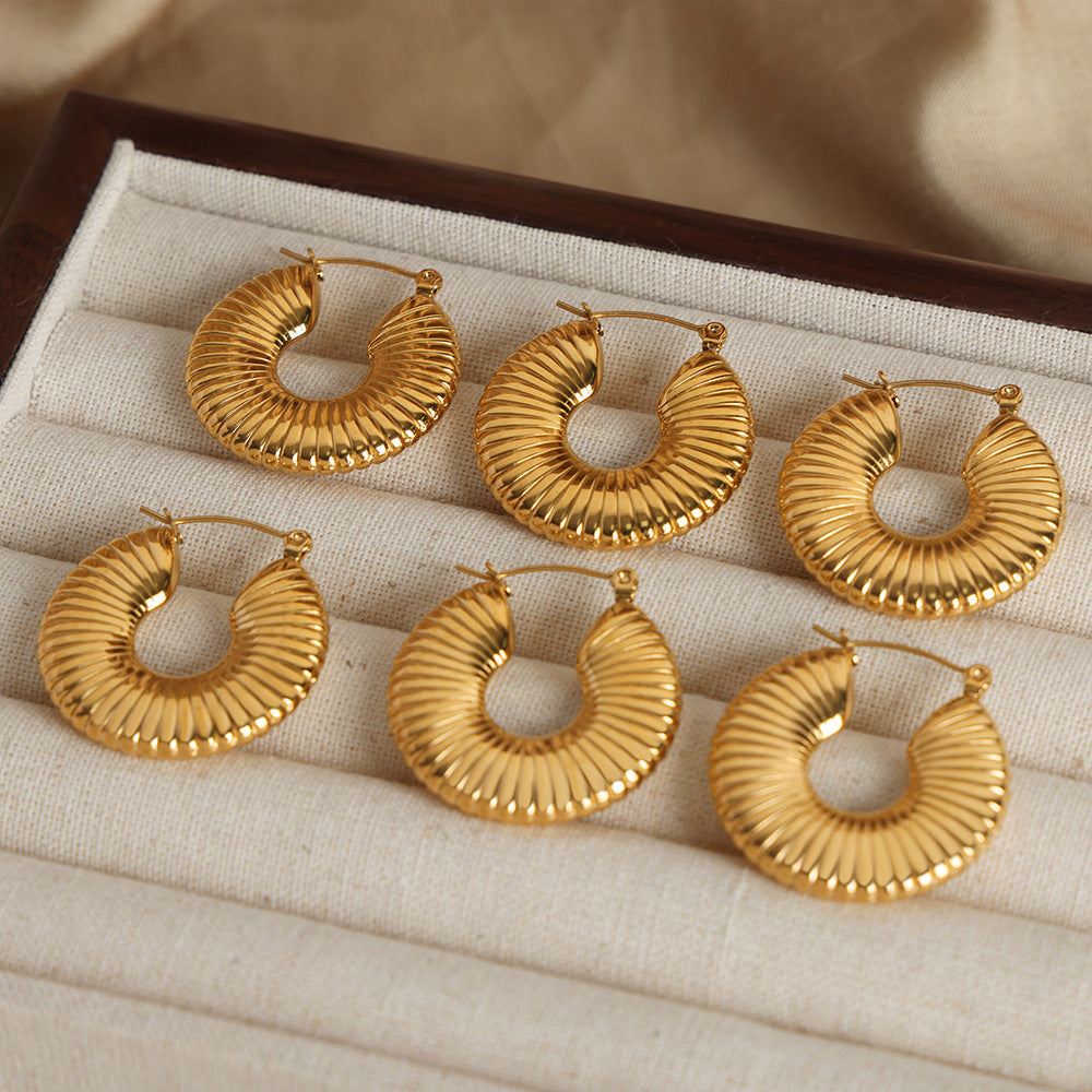 New high-end personality niche design fashion titanium steel gold-plated geometric texture earrings jewelry wholesale