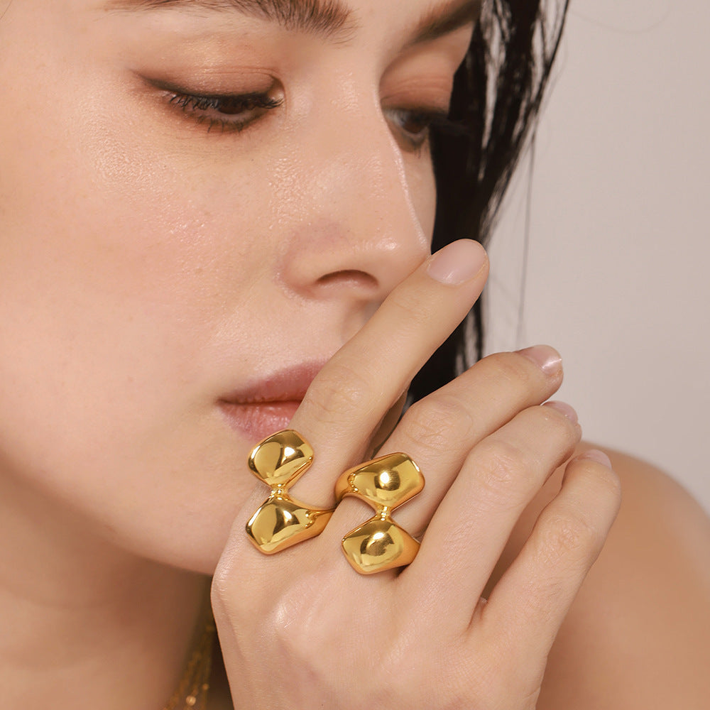 Irregular geometry ring Stainless steel PVD electroplating 18K real gold color-preserving index finger ring Hot-selling 99