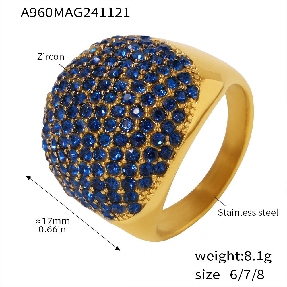 Titanium steel gypsy zircon handmade inlaid ring high texture luxury plated 18K real gold jewelry wholesale pp