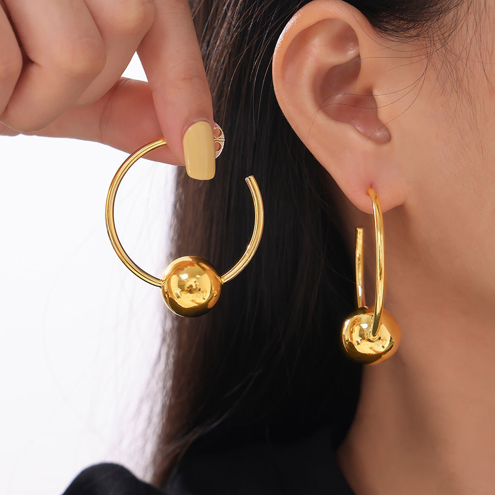 Gold Ball Circle Earrings Copper Gold Plated Personality Temperament Design Versatile Earrings Female Spot