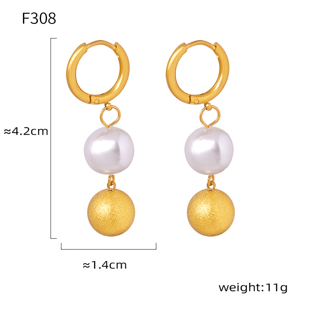 Tassel imitation pearl earrings fashion personalized design titanium steel plated 18k gold light luxury versatile earrings spot