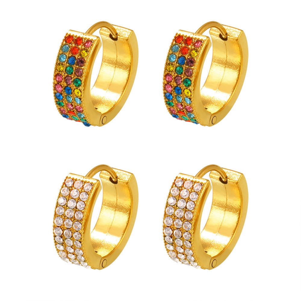 Autumn and winter new Gypsy donut stainless steel zircon earrings PVD electroplating 18K real gold temperament earrings 99