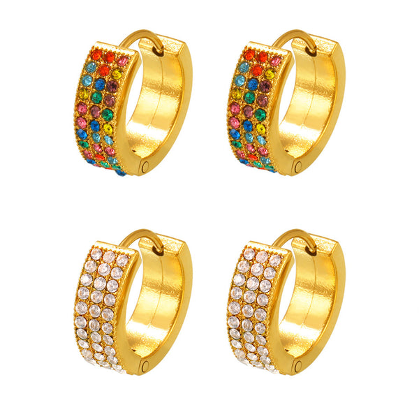 Autumn and winter new Gypsy donut stainless steel zircon earrings PVD electroplating 18K real gold temperament earrings 99
