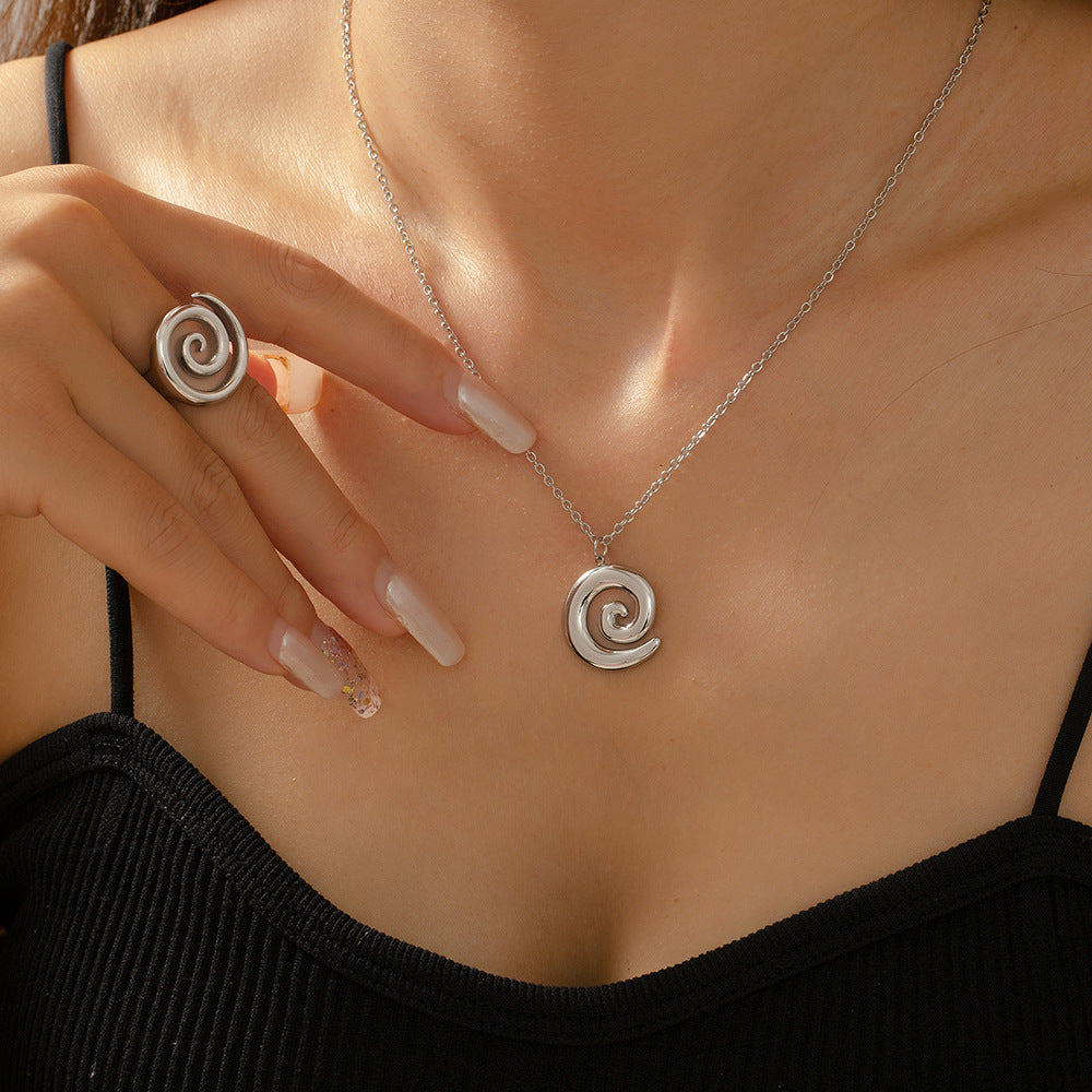 Elegant and simple personality, niche spiral shape jewelry, line twist design, titanium steel jewelry set