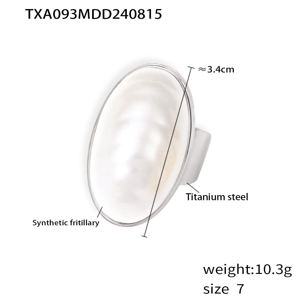 Oval Fritillary Pendant Clavicle Necklace Ring Earrings Titanium Steel Plated 18k Real Gold Light Luxury Set 99