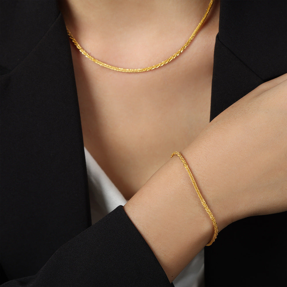 New personalized simple niche design titanium steel gold-plated texture twist necklace bracelet set jewelry female pp