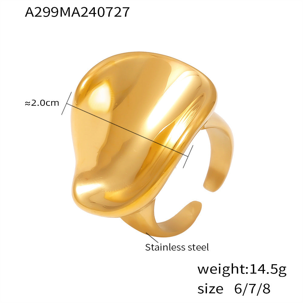 Curved three-dimensional ring fashionable exaggerated design stainless steel plated 18k gold cold wind mirror jewelry