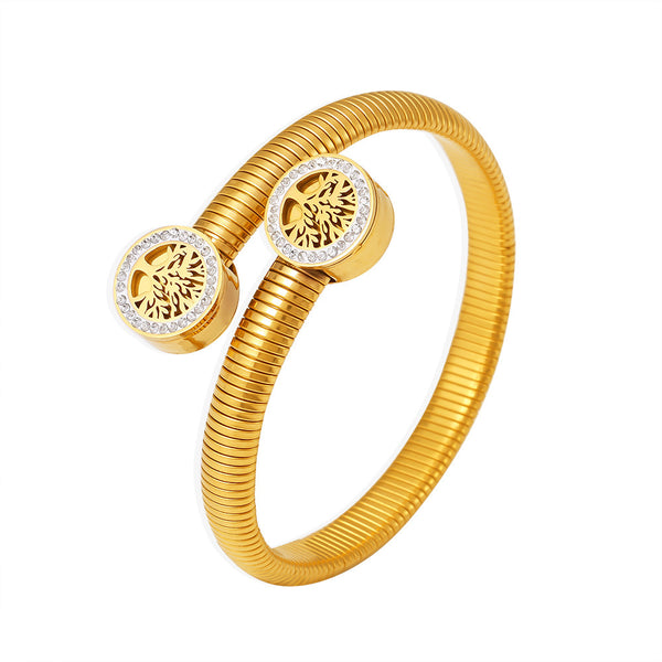 Tree of Life sticky drill thread opening bracelet, titanium steel plated 18k gold personalized design bracelet in stock