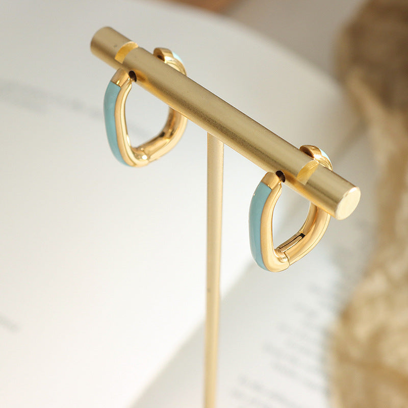 Candy color oil drip craft niche U-shaped earrings personalized elegance women commuter earrings fashion trend ear jewelry