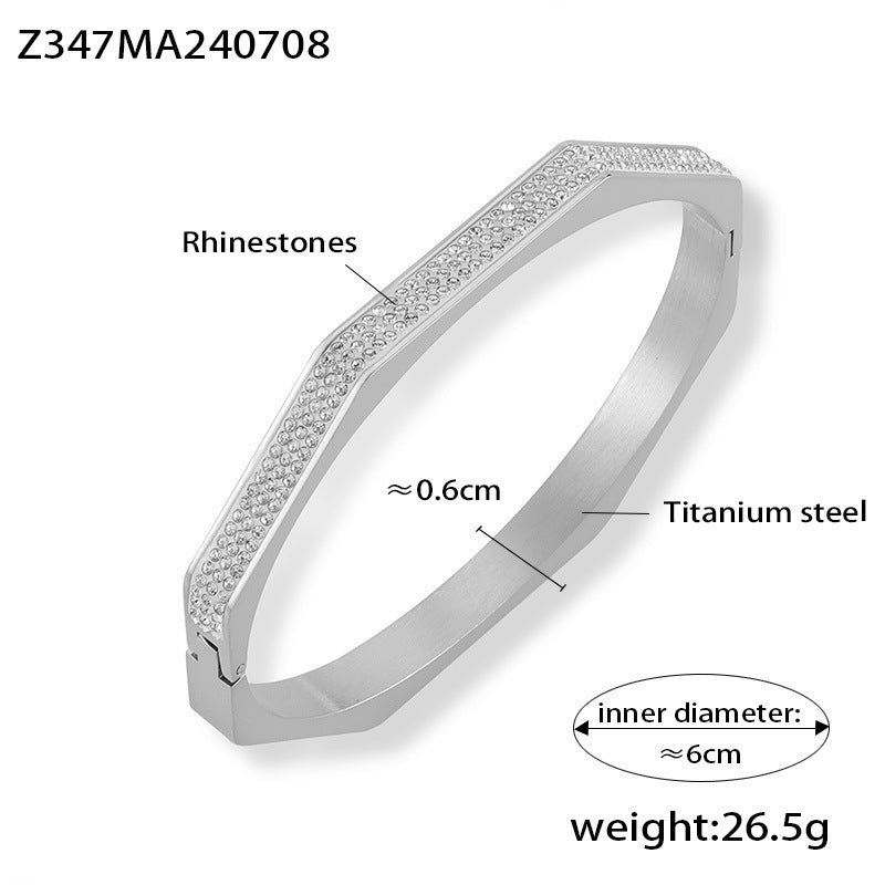 Temperament elegant simple cold wind jewelry personalized diamond design titanium steel gold-plated octagonal bracelet pp