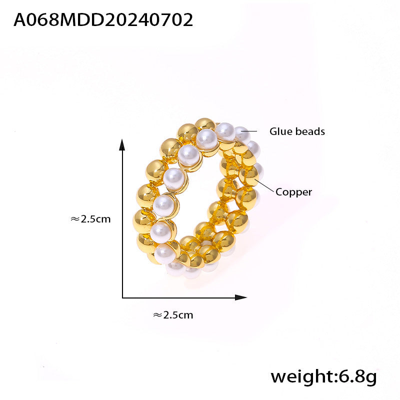 Hepburn style temperament elegant gentle bead personality jewelry versatile multi-layer design copper ring titanium steel necklace