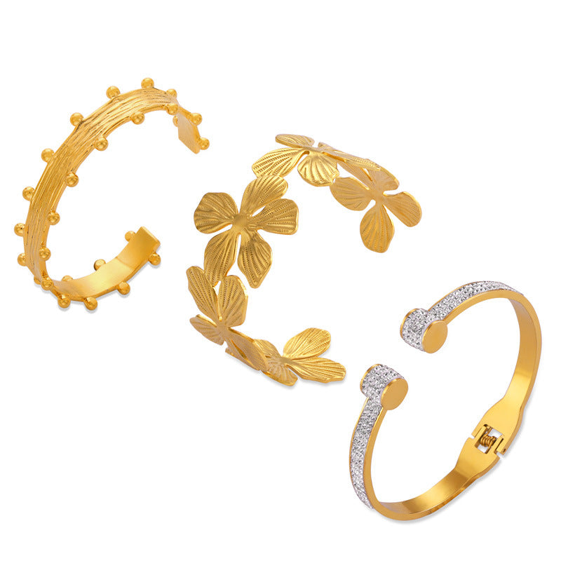 New fashion titanium steel 18K gold open bracelet geometric fold texture design sense fashion jewelry wholesale