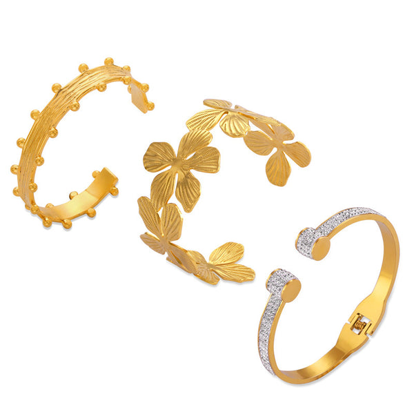 New fashion titanium steel 18K gold open bracelet geometric fold texture design sense fashion jewelry wholesale
