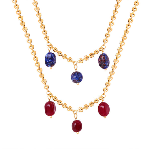 New high-end niche personalized design simple titanium steel gold-plated natural lapis lazuli agate pendant necklace jewelry female pp