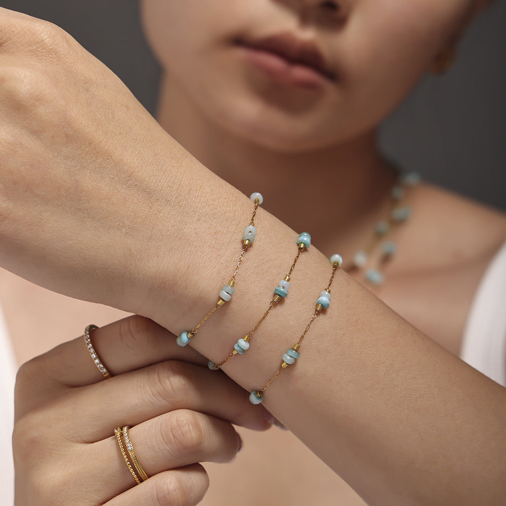Tianhe Stone Handmade Chain Light Luxury Texture Double Layer Clavicle Necklace Women's Blade Chain Stainless Steel Stacked Necklace