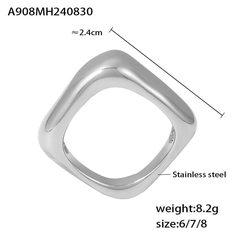Hot Selling Simple Square Geometric Ring Stainless Steel PVD Plated 18K Real Gold Retro Ring Jewelry Wholesale 99