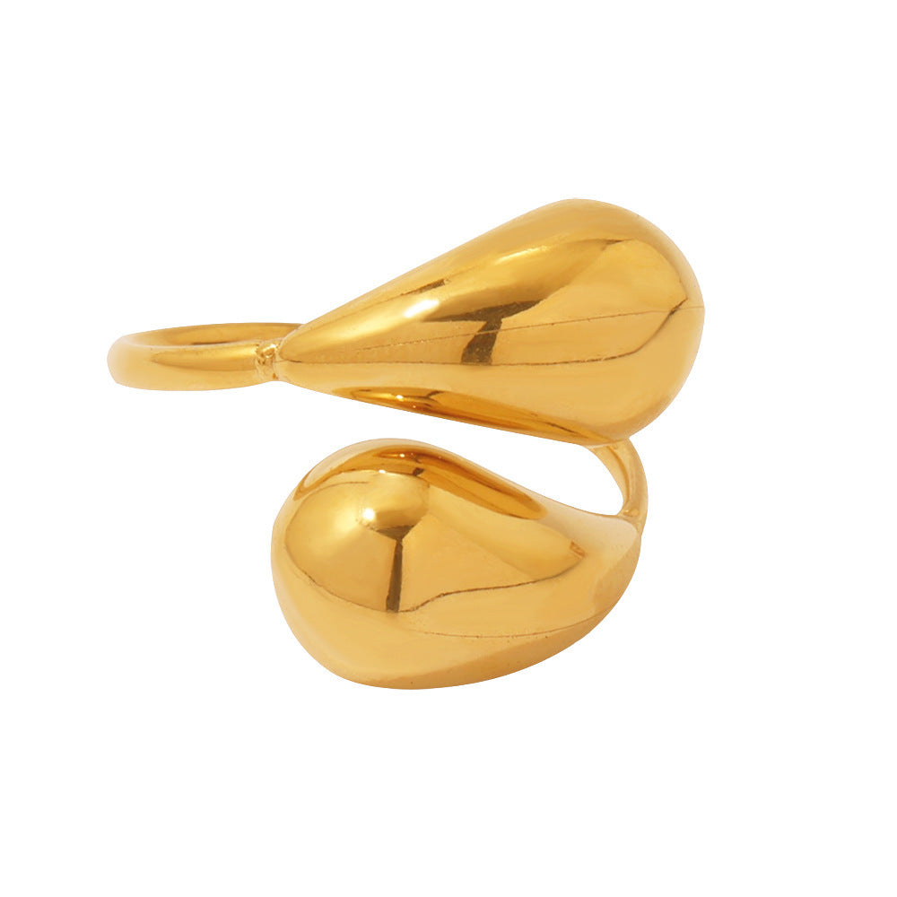 Stainless steel hollow opening comma water drop ring tail ring plated 18K real gold non-fading jewelry wholesale