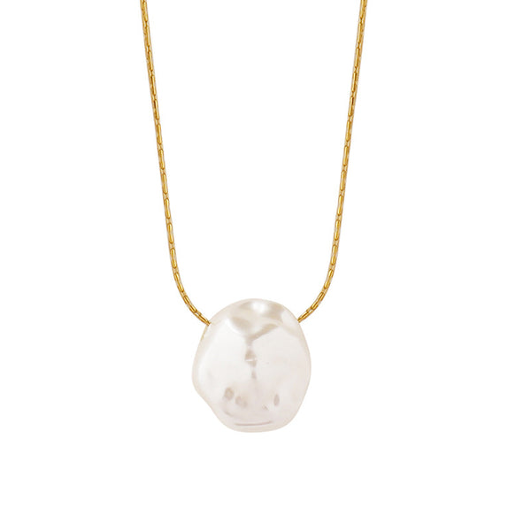 Niche design special-shaped plastic pearl pendant necklace female, titanium steel gold-plated vertical chain cold wind jewelry