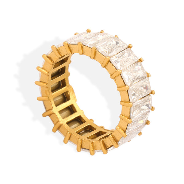 New light luxury fashion personalized titanium steel gold-plated zircon design ring ring jewelry wholesale women