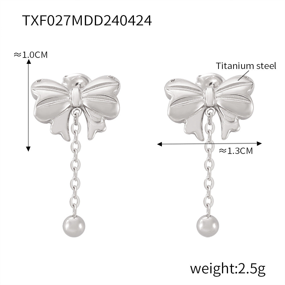 Personalized simple texture bow jewelry love fringe pendant niche versatile titanium steel jewelry set