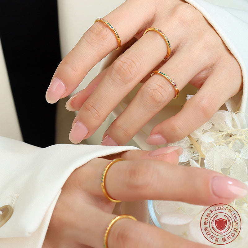 Meticulous and simple, a variety of color zirconium gypsy stars, thin ring rings, stacked rings, hot-selling non-fading niche jewelry