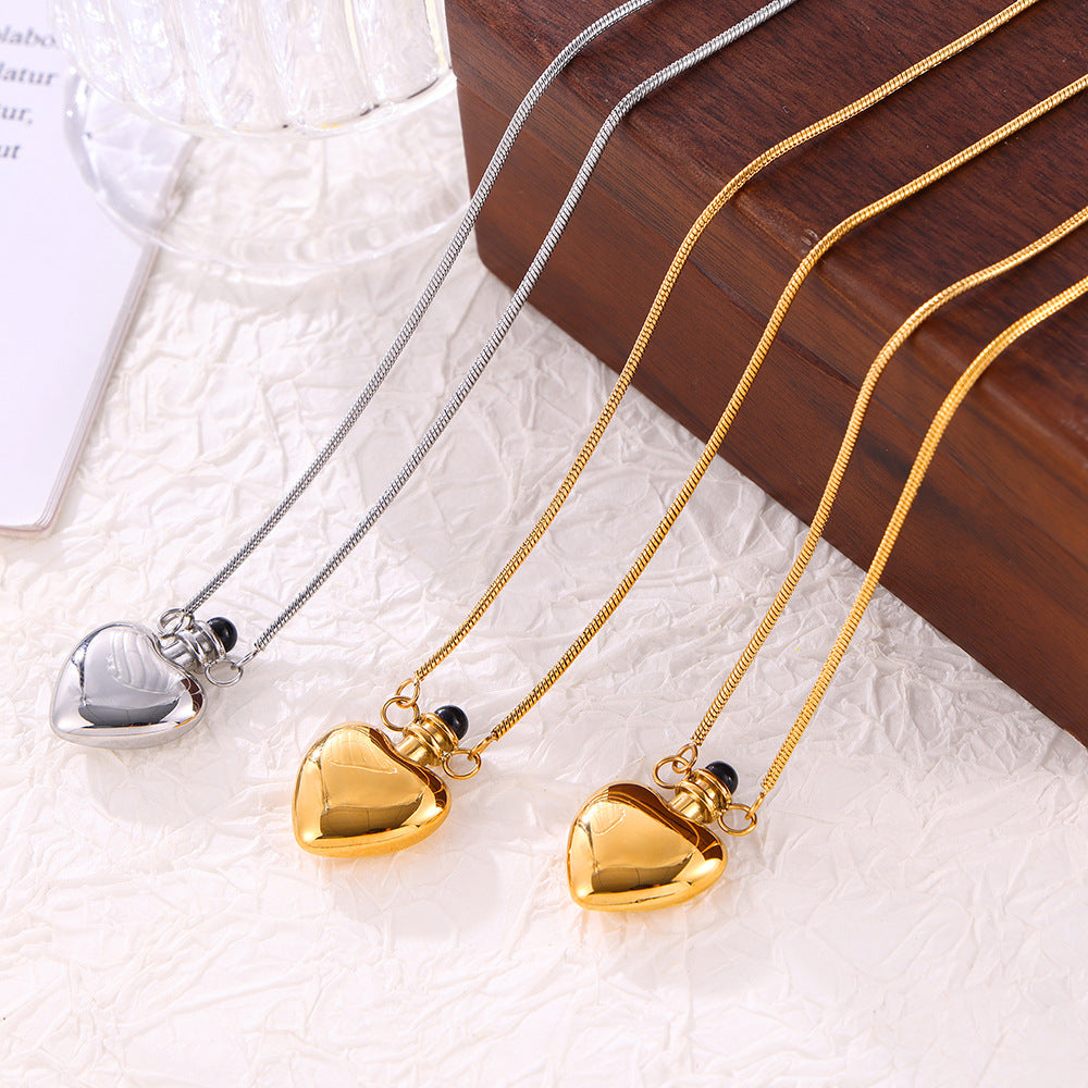 Fresh and simple personalized jewelry, love shape, small kettle design, weight color glaze pendant, titanium steel necklace