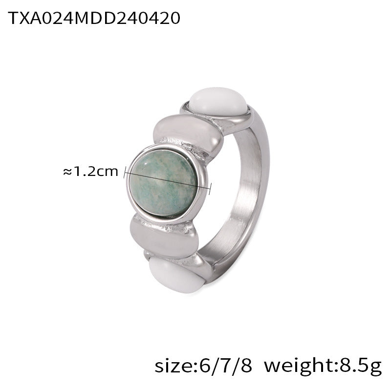 Hot-selling niche personalized jewelry geometric inlaid natural stone splicing round bead design titanium steel jewelry set 99