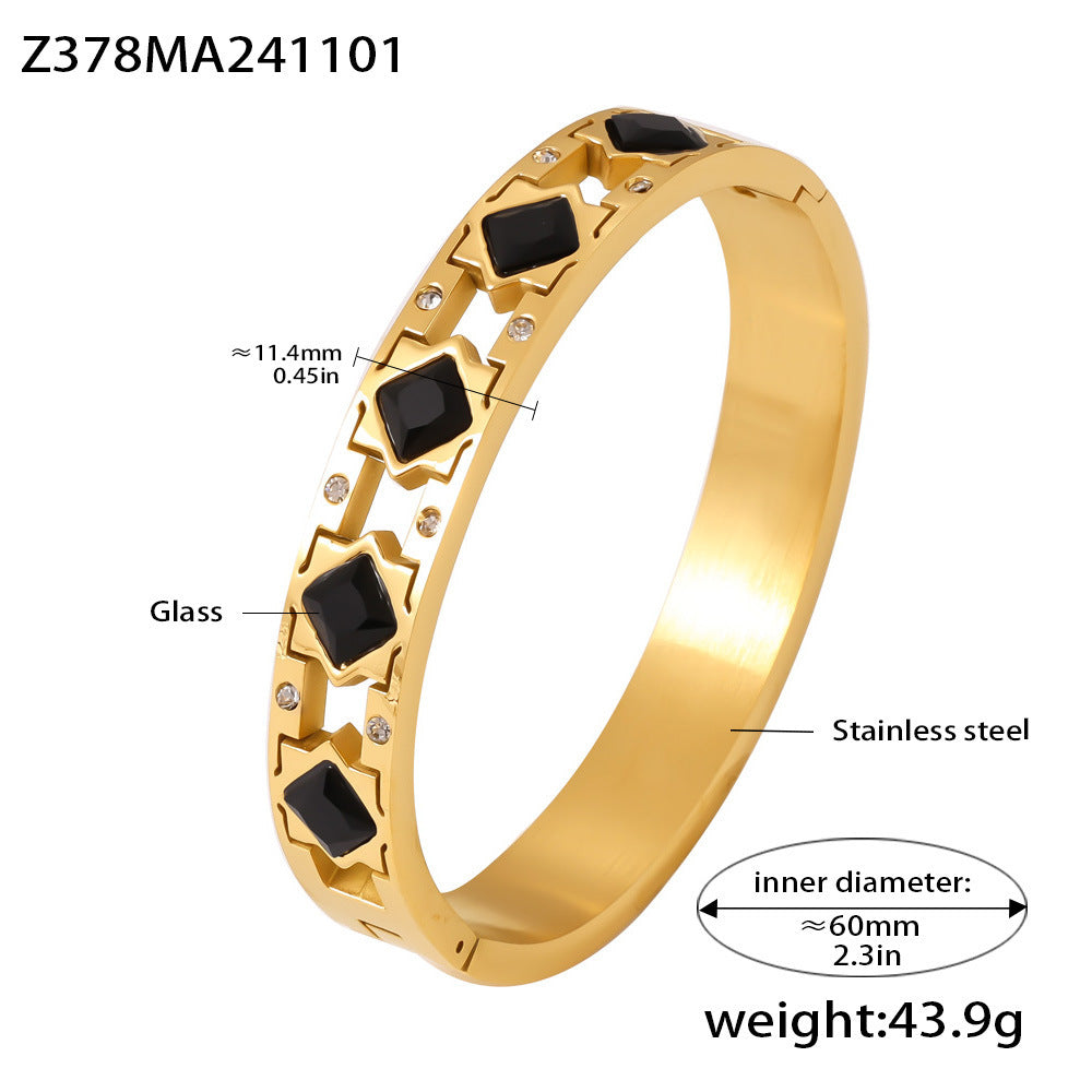 Square zircon glass buckle bracelet luxury temperament jewelry stainless steel PVD plating