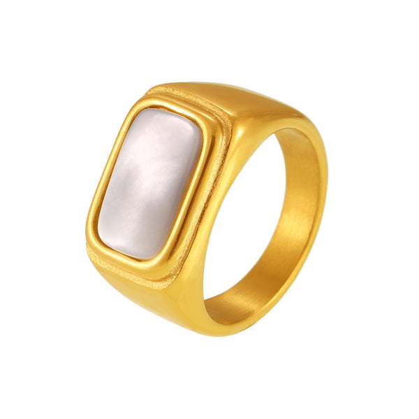 New inlaid white sea shell ring women's titanium steel plated real gold fashionable exquisite non-fading ring spot 99