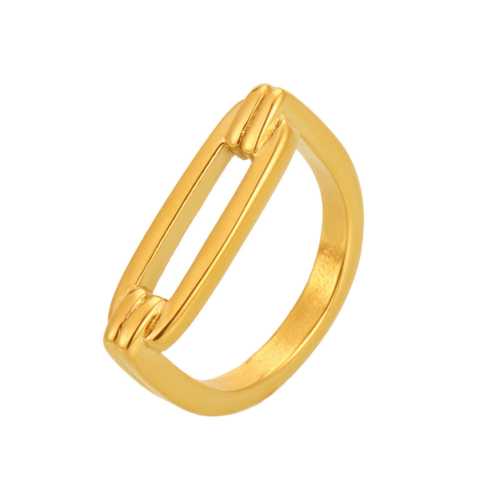Rectangle Geometric Hollow Ring Fashion Personality Stainless Steel 18K Real Gold PVD Plated Index Finger Ring Spot pp