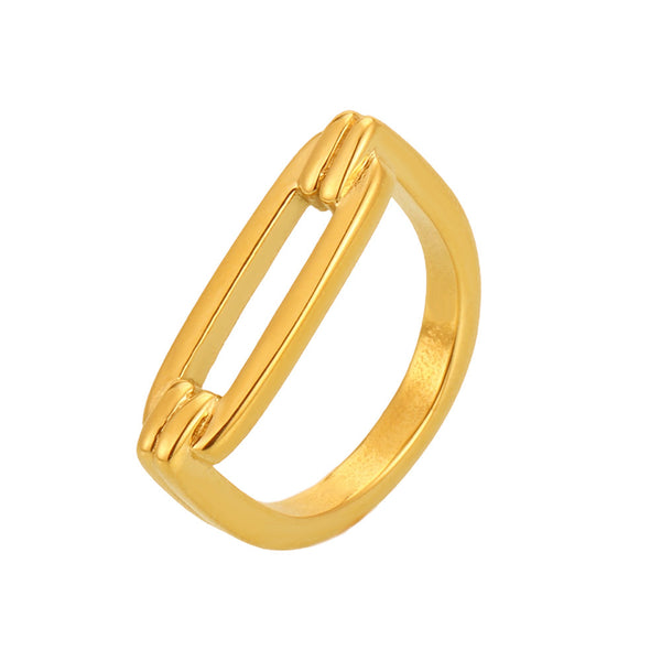 Rectangle Geometric Hollow Ring Fashion Personality Stainless Steel 18K Real Gold PVD Plated Index Finger Ring Spot pp